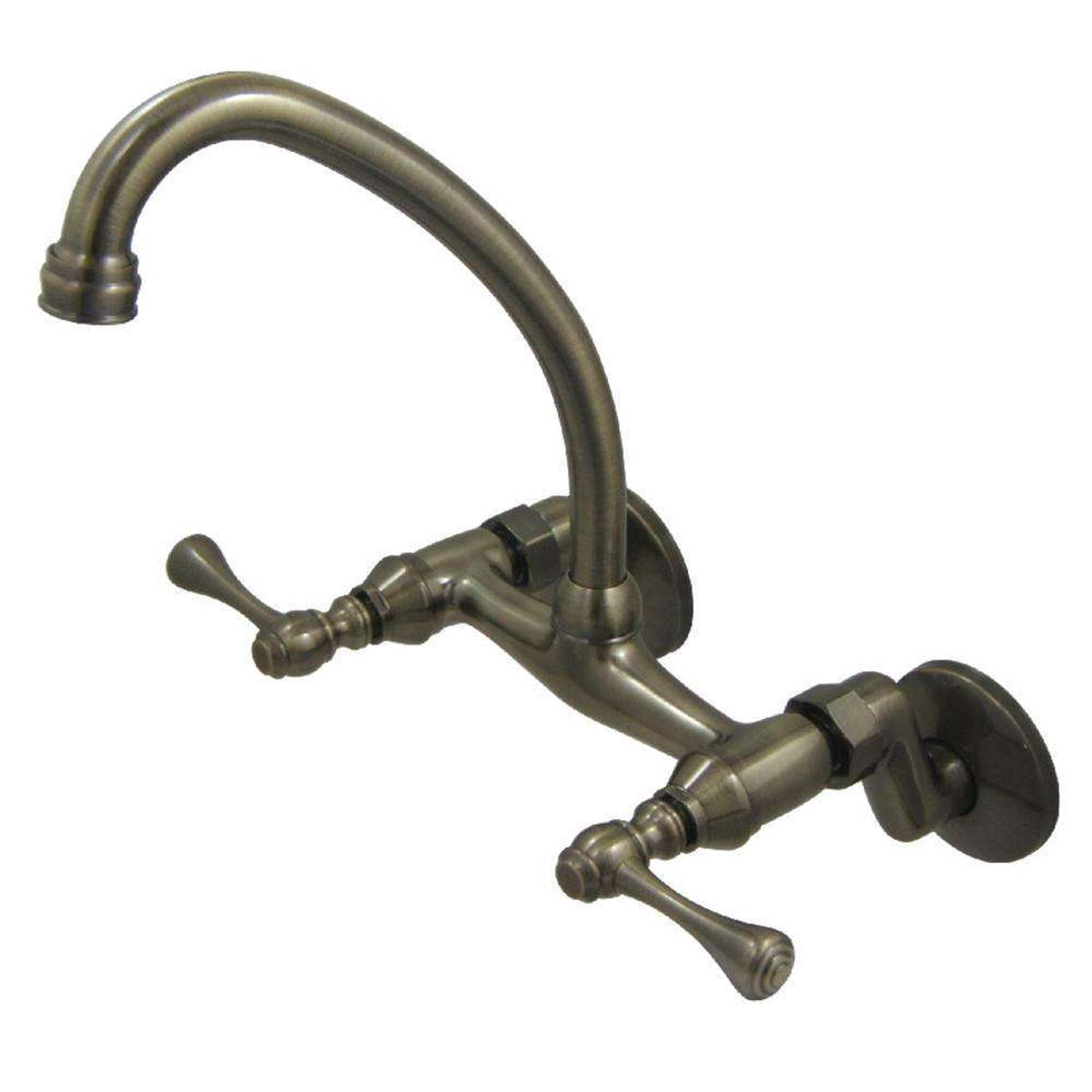 Kingston Brass KS314AB Kingston Two Handle Wall Mount Kitchen Faucet Antique Brass