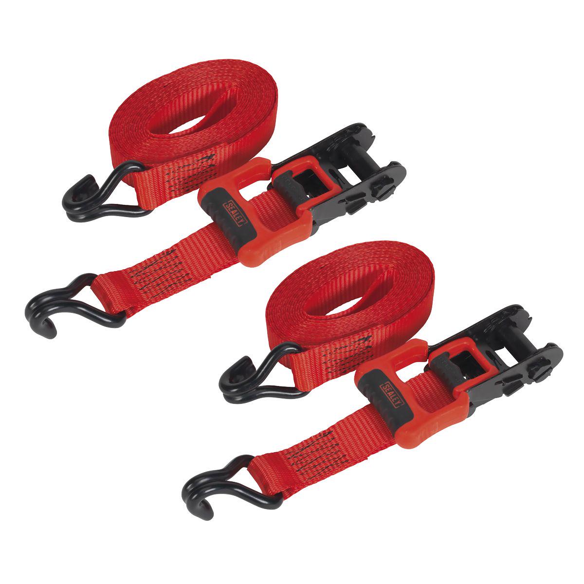 Sealey Ratchet Straps Polyester Webbing with J-Hooks 32mm x 4.9m 1200kg Breaking Strength - 2 Pairs - TD41248JD