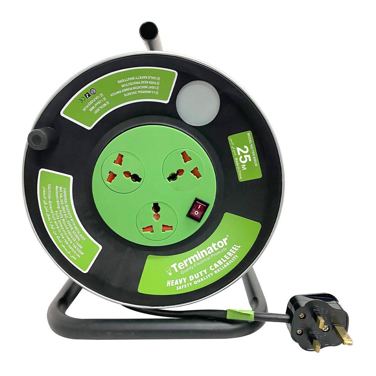 Terminator 25m Reel Electrical Extension Cable - 3 Outlets
