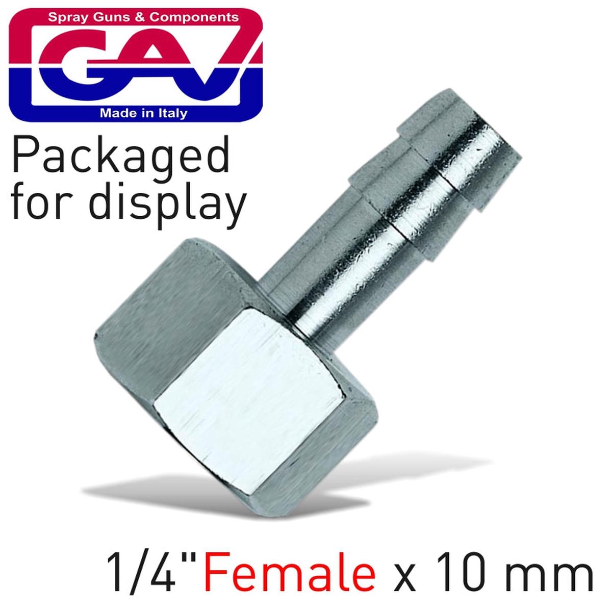 GAV HOSE ADAPTOR 1/4F X 10MM PACKAGED GAV1234-3P