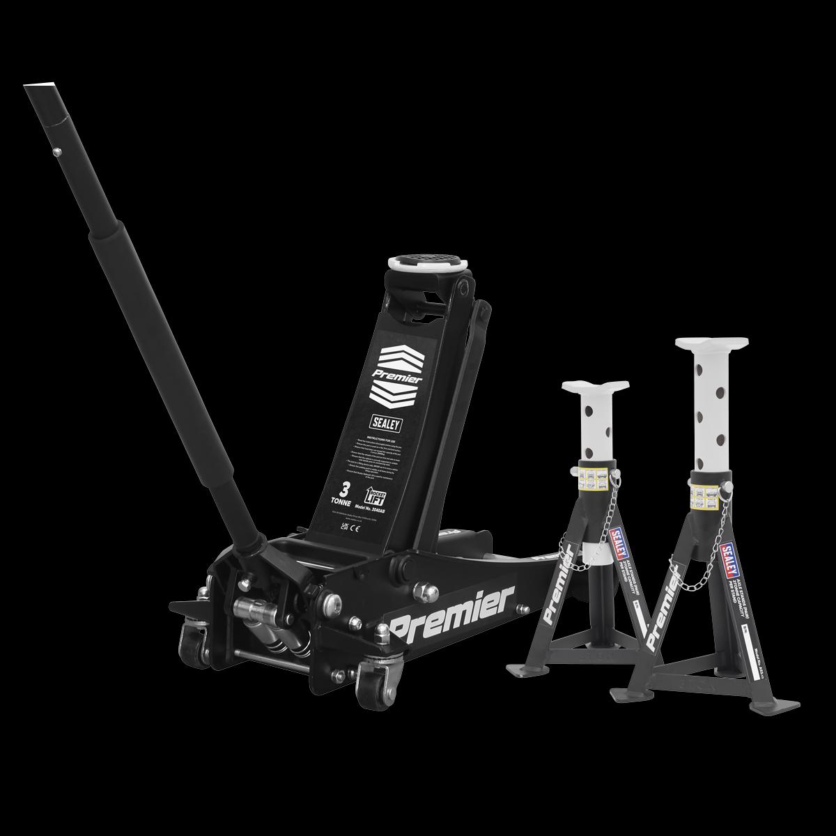 Sealey 3040ABCOMBO 3tonne Trolley Jack with Super Rocket Lift & Axle Stands (Pair)