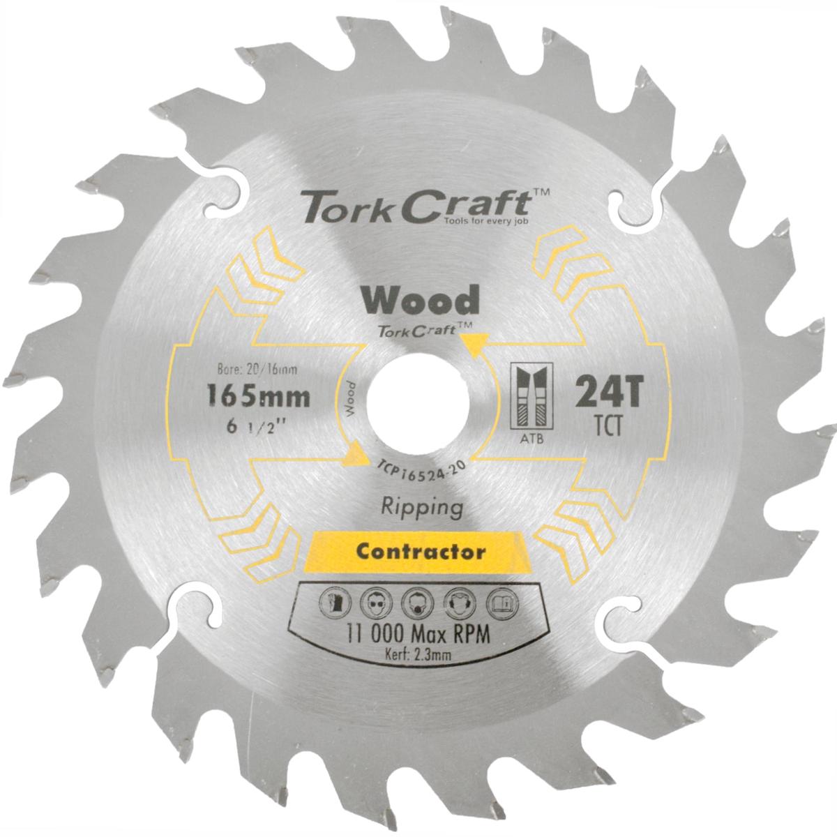 Tork Craft Blade Contractor 165 X 24t 20/16 Circular Saw TCT