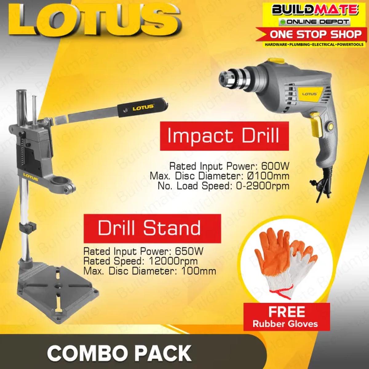 [COMBO] LOTUS 10RE Impact Drill 600W & Drill Stand +FREE COTTON GLOVESBUILDMATE