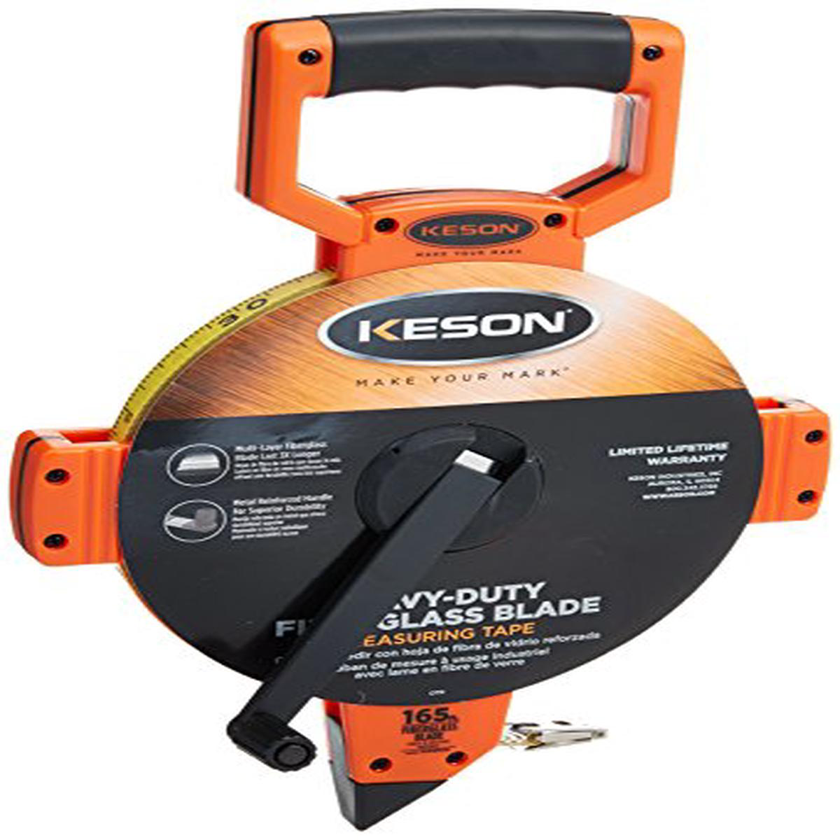 Keson OTR18M165 Open Reel Fiberglass Tape Measure Reel with Double Hook (Graduations ft in 18 038 m cm 2mm) 50M165-Foot