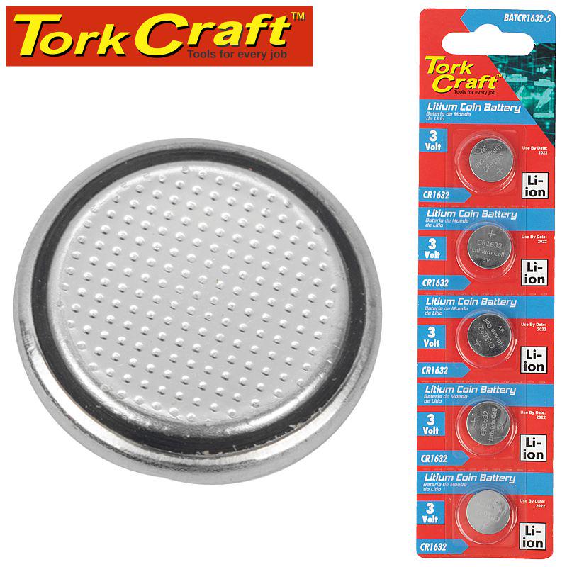 TORK CRAFT BATTERY COIN CR1632 3V LITHIUM X5 PACK (MOQ 20) BATCR1632-5