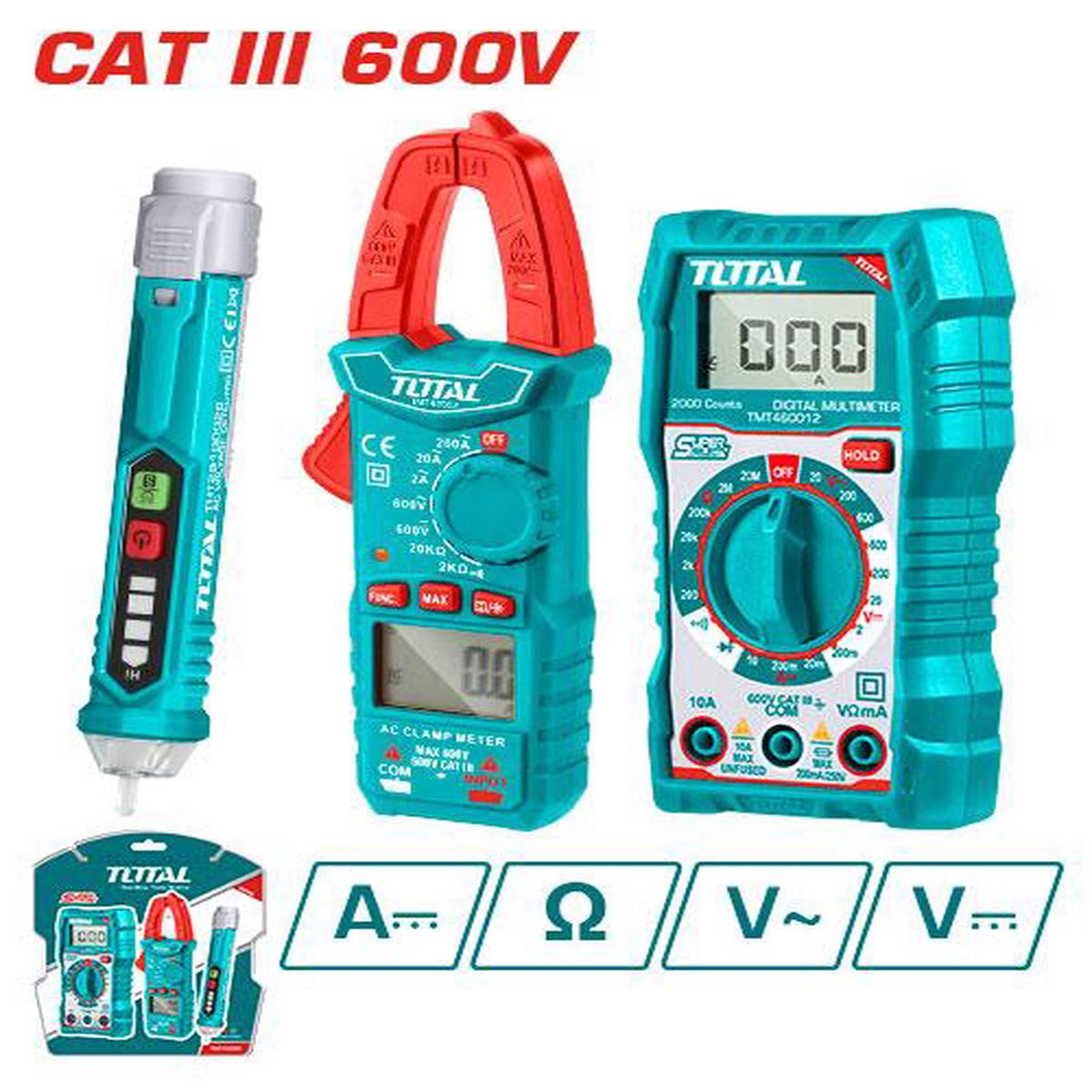 Total Tools 3 Pcs Electrical test kit (Clamp Meter + Digital Multimeter + Voltage Tester)   TMT43028