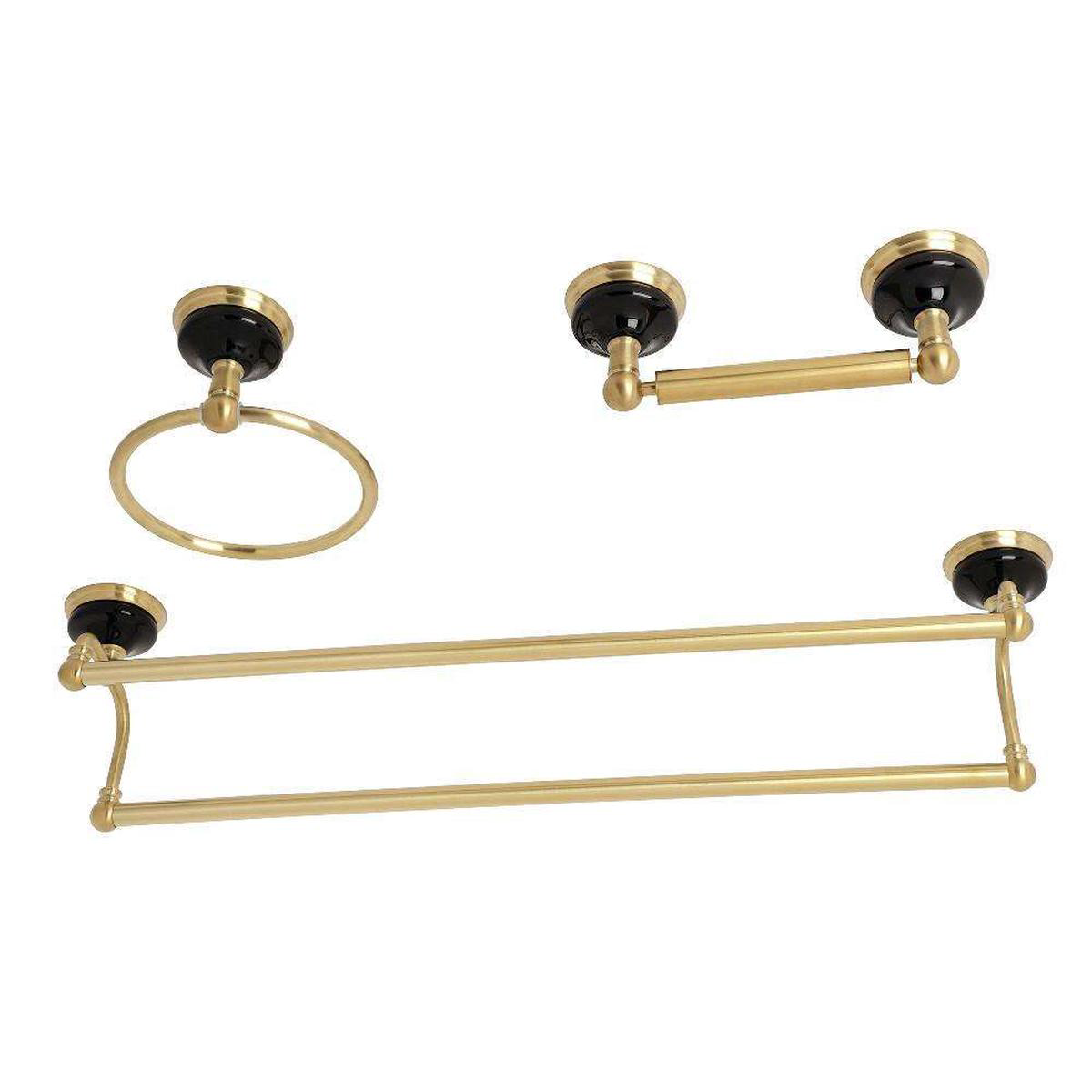 Kingston Brass BAK911348BB Water Onyx 3-Piece Bathroom Accessory Set Brushed Brass