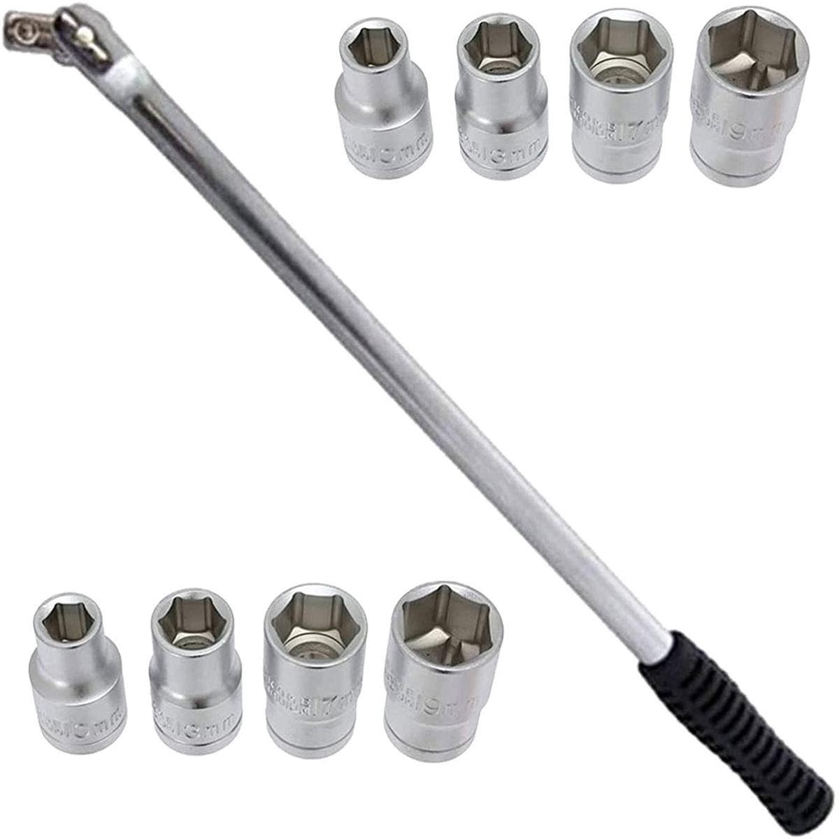 1/2'' Drive Breaker Bar Wheel Balance Flexi Knuckle + 8 Piece Socket Set