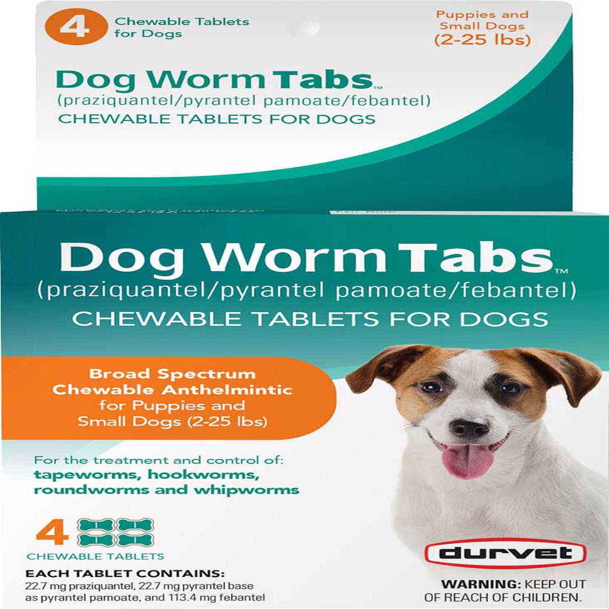Durvet - Dog Worm Tabs Chewable Tablets - Puppies and Small Dogs (2-25 lb.) - 4 count