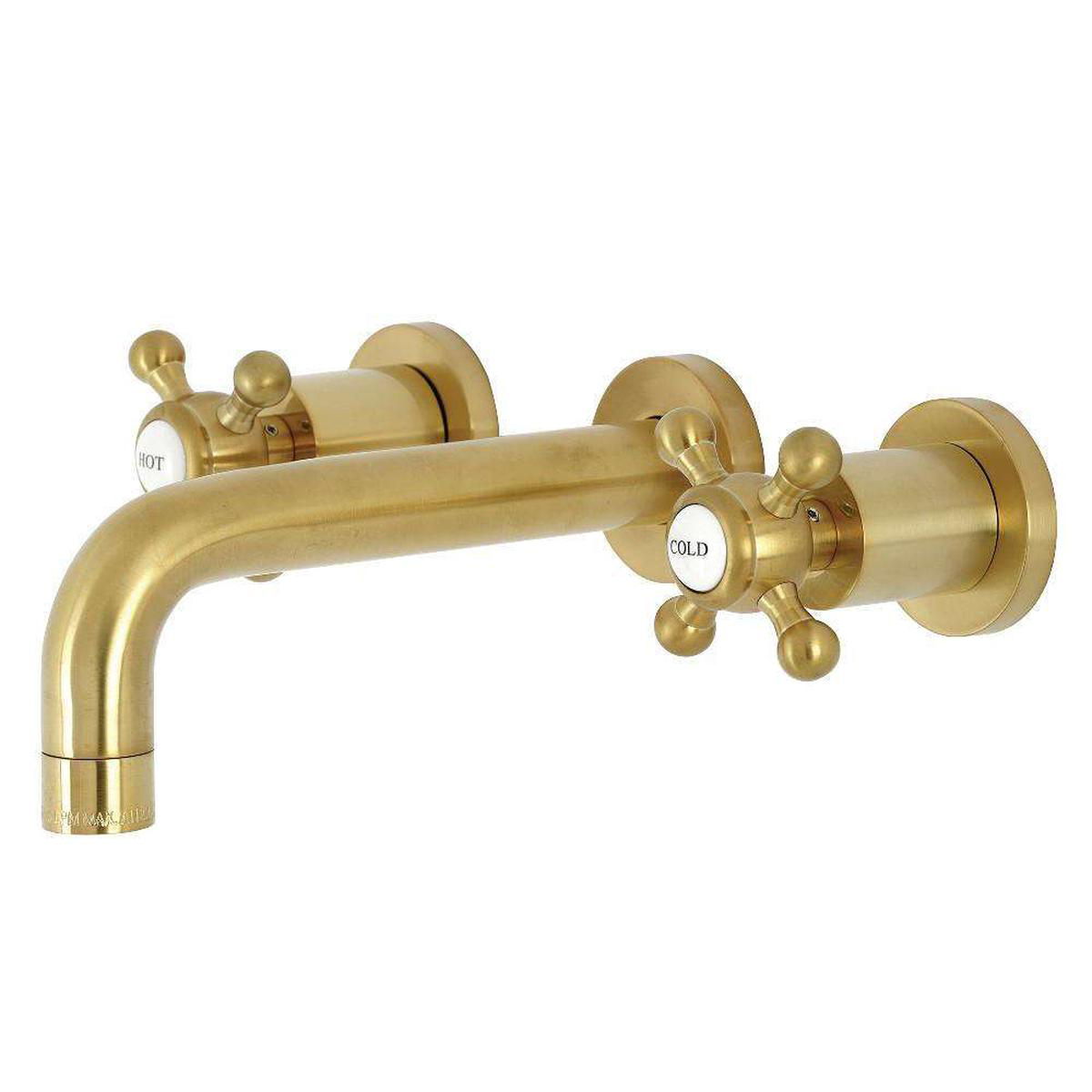 Kingston Brass KS8127BX Metropolitan 2-Handle 8 in Wall Mount Bathroom Faucet Brushed Brass