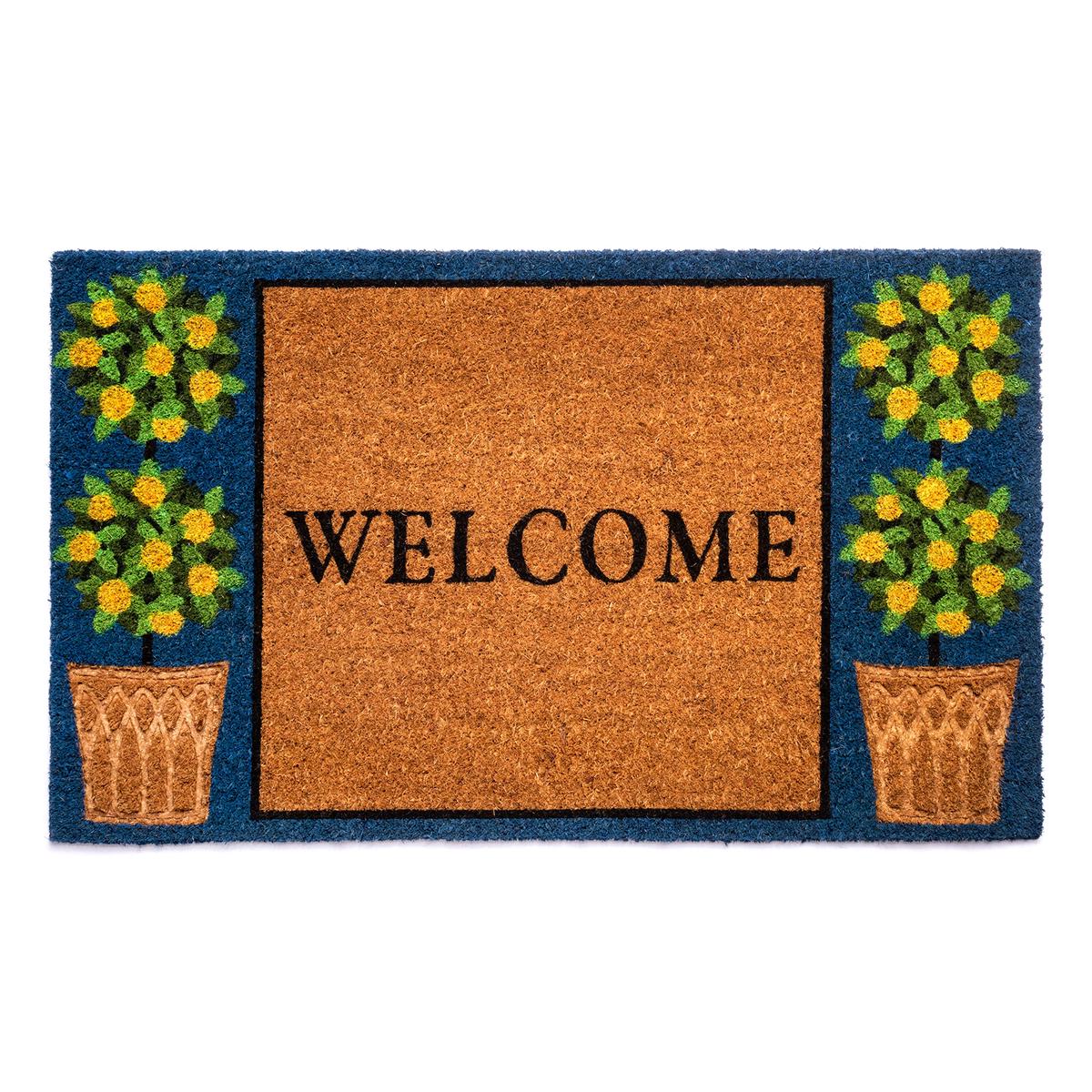 Notrax Welcome Topiary, Vinyl-Backed Natural Coir Doormat, Entry Mat for Indoor or Outdoor Use, 18"x30", C12 (C12S1830TW)