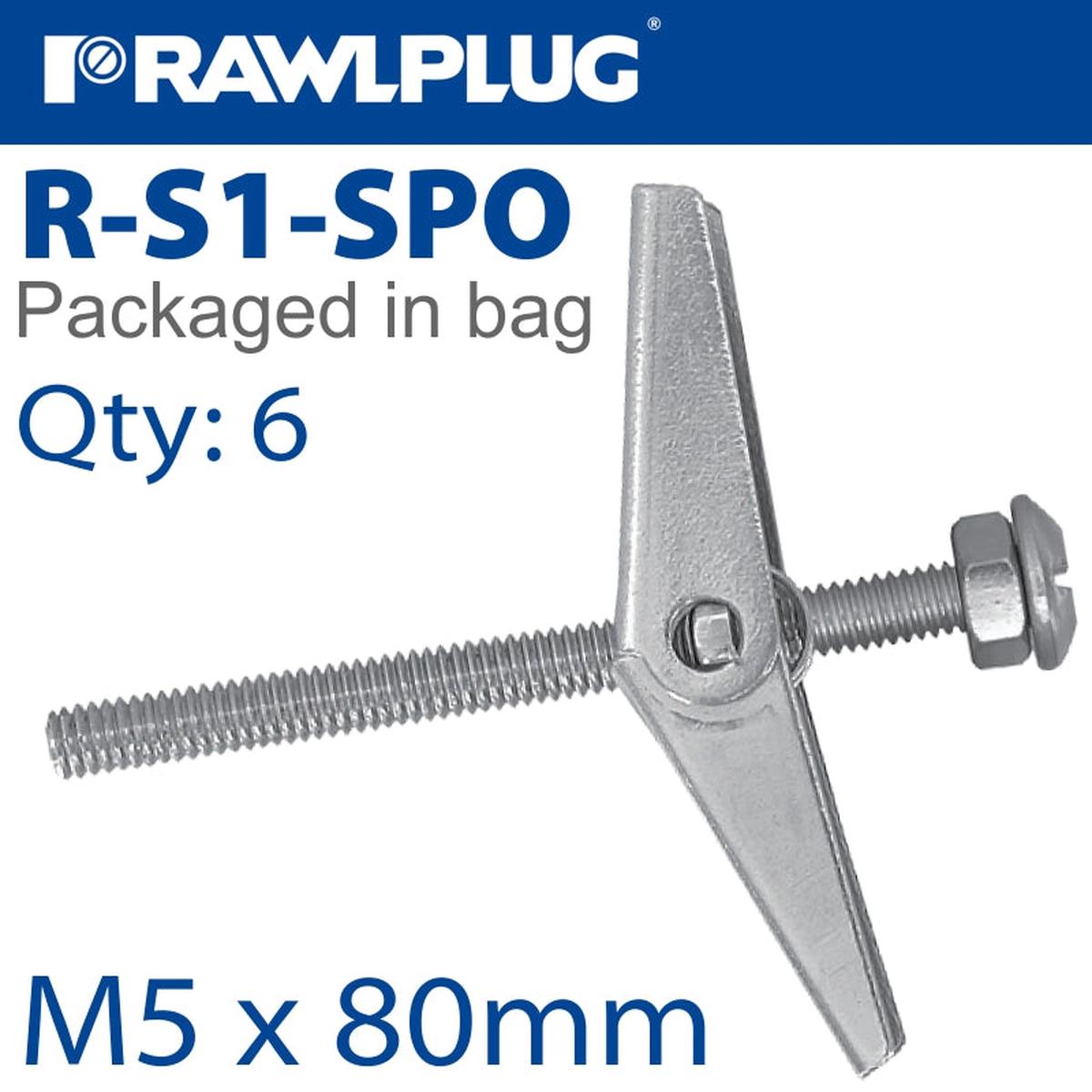RAWLPLUG SPRING TOGGLE+SCREW M5X80MM X6-BAG RAW R-S1-SPO5080-6