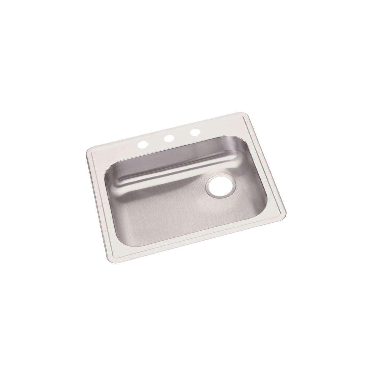 Elkay Dayton Stainless Steel 258221 x 228221 x 5-388221 3-Hole Single Bowl Drop-in Sink with Right Drain GE12522R3