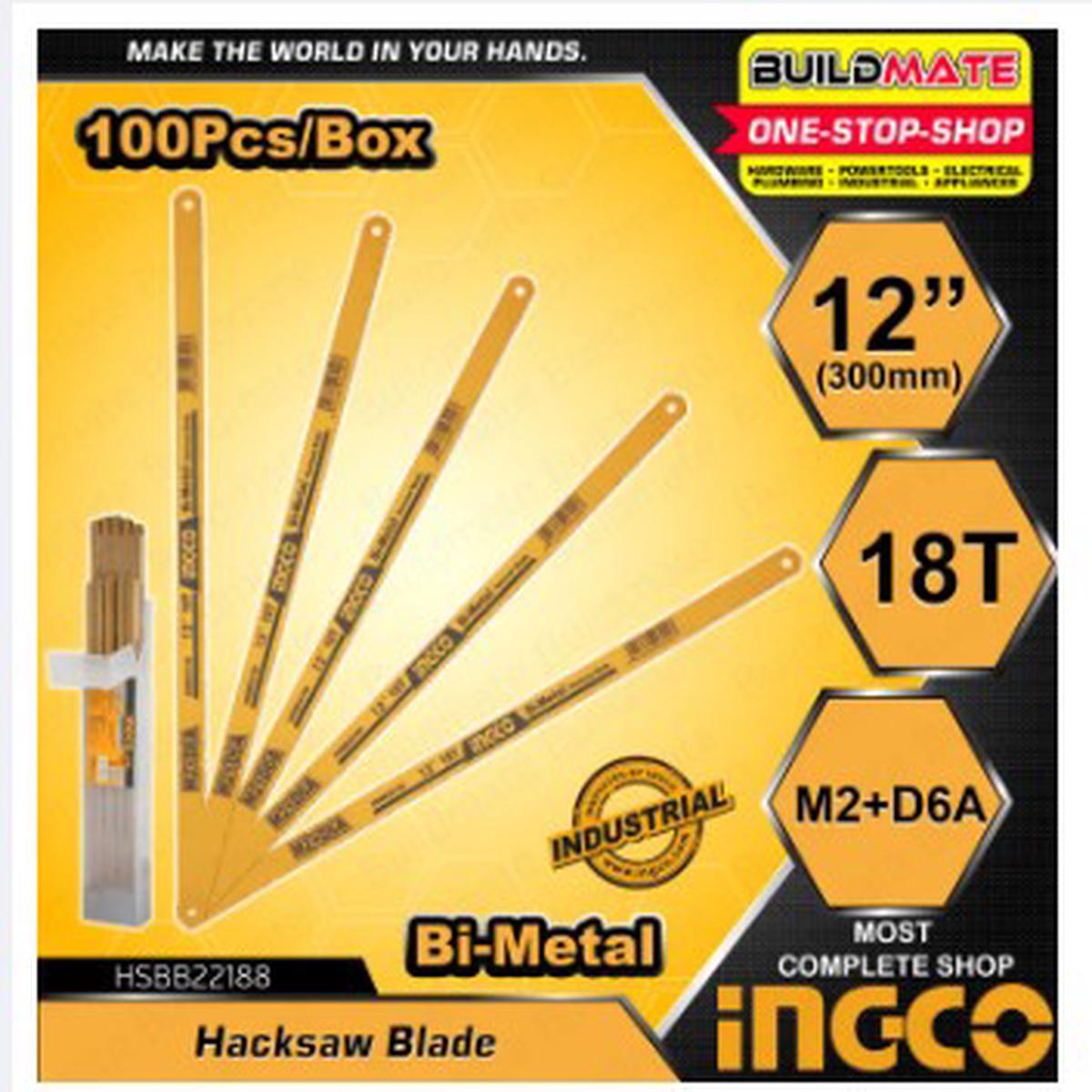 INGCO Hacksaw Blade 100PCS/BOX 12" Inch 18T Bi-Metal High Speed Steel Replacement Hack Saw Blade For Metal Cutting HSBB22188 | 100% ORIGINAL / AUTHENTIC BUILDMATE IHT2