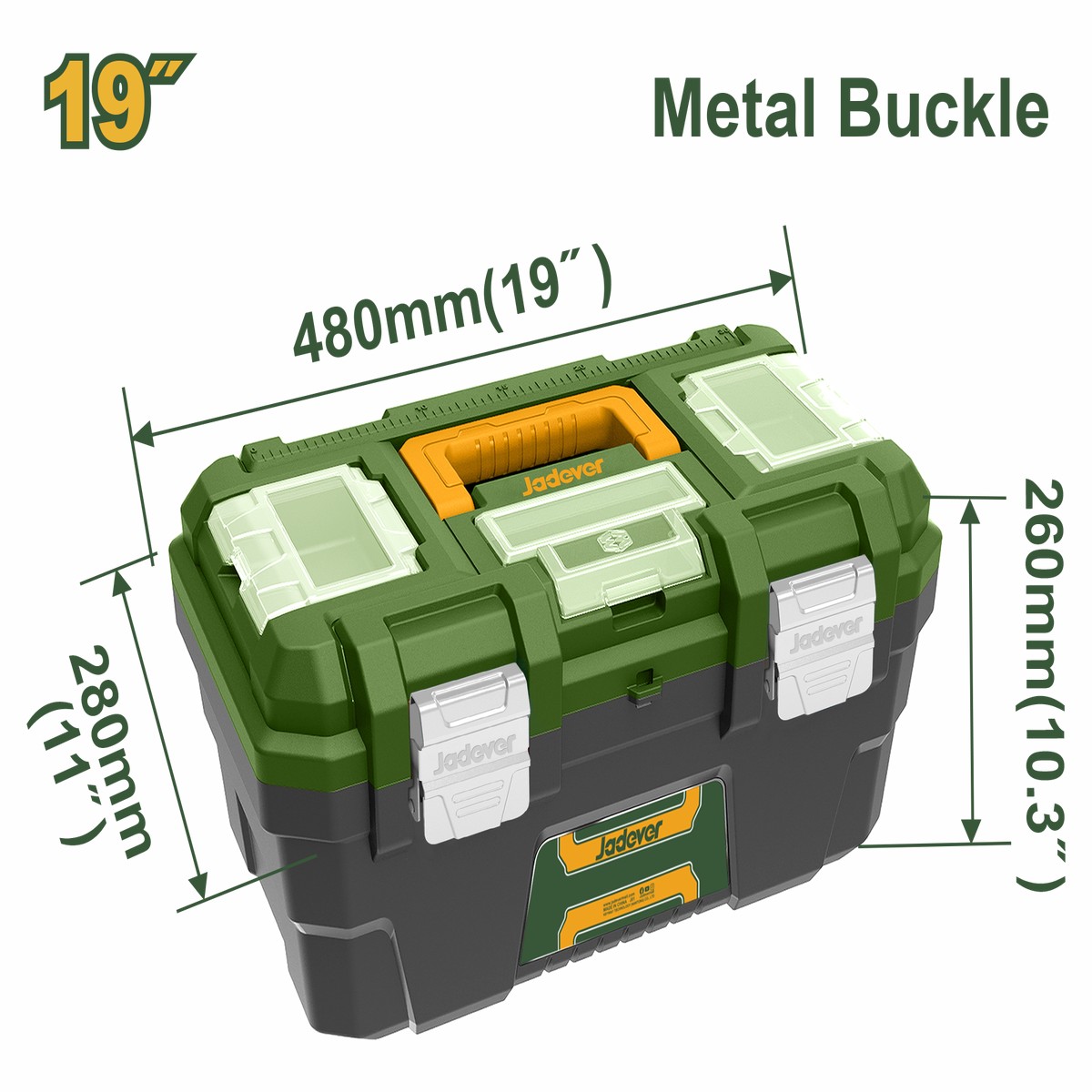 JADEVER 19" Plastic Tool Box Sturdy with Metal Clasp