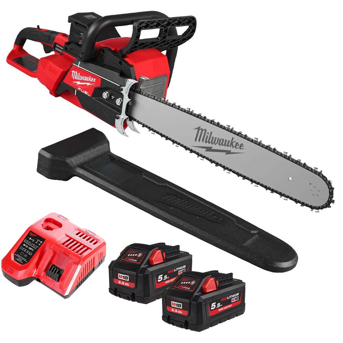 Milwaukee M18F2CHS50-0 36V FUEL Brushless Chainsaw With 2 x 55Ah Battery Charger