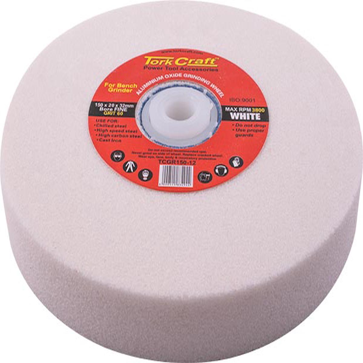 TORK CRAFT GRINDING WHEEL 150X20X32MM BORE 60GR W/BUSHES FOR B/G WHITE TCGR150-12