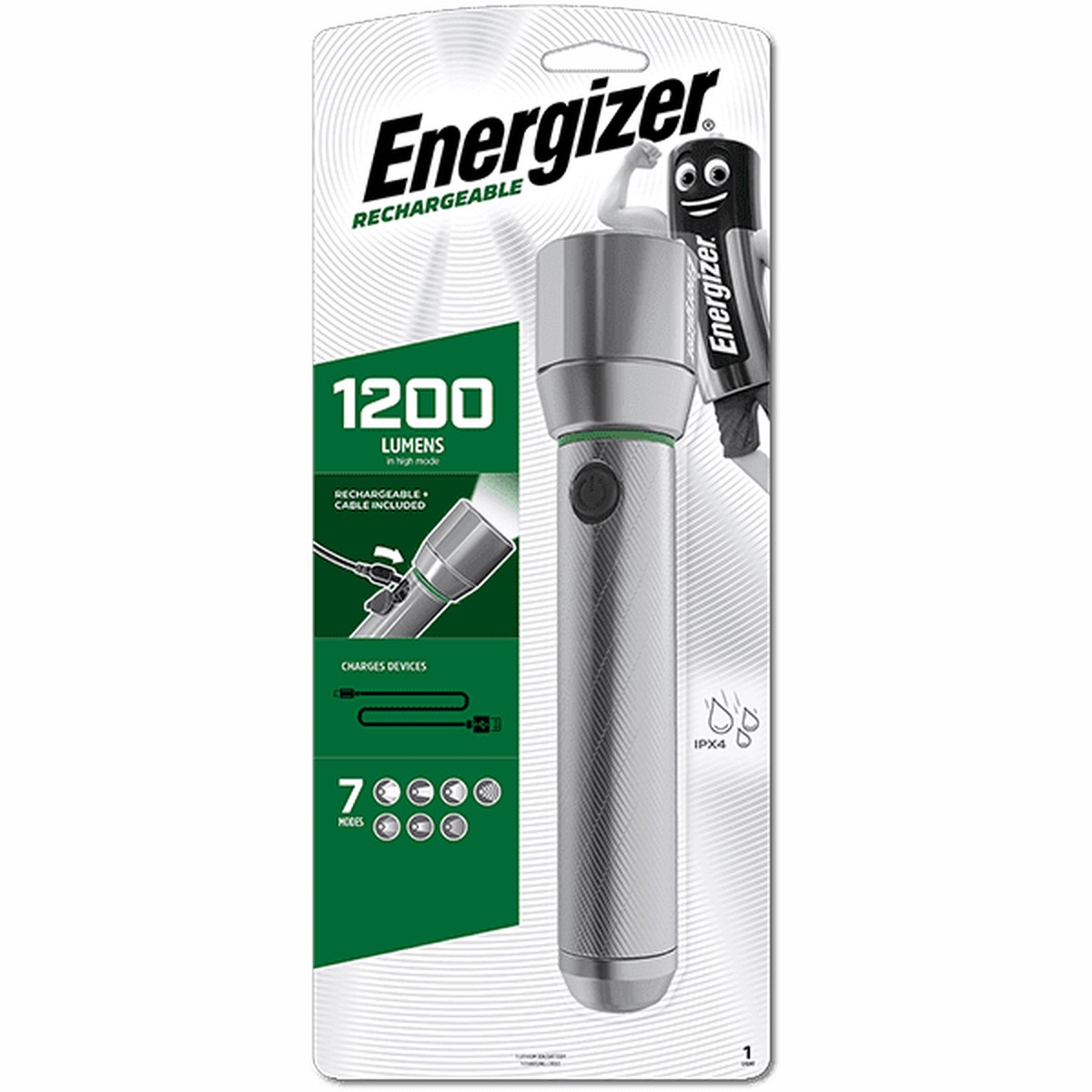 Energizer Vision HD Metal USB-C Rechargeable Torch Light 1200 Lumens IPX4 (USB Charging Cable Included)