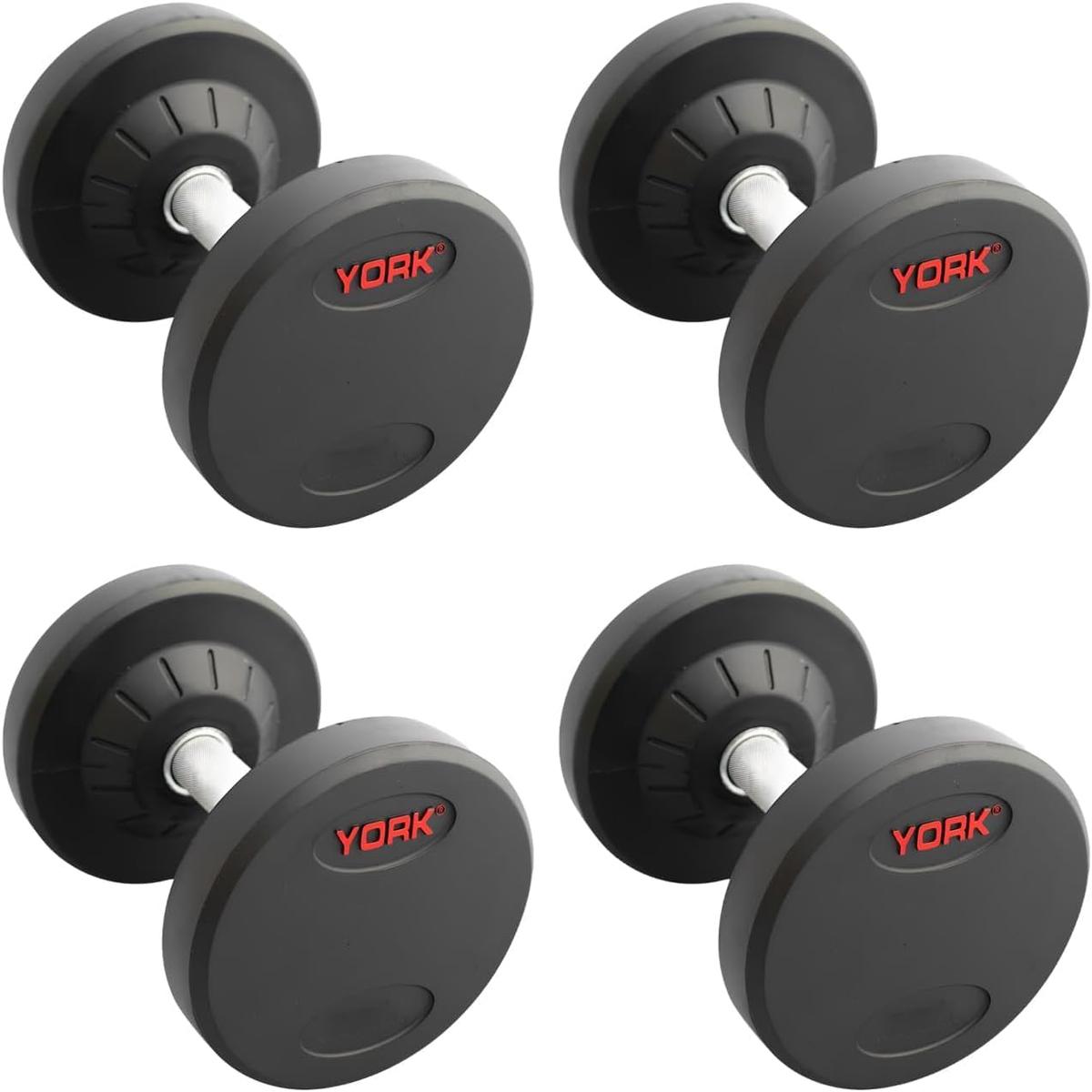 York Barbell Pro Style Dumbbell  Includes 2 Pairs (Total 4 Dumbbells of 95lb  each) - 30mm Knurled Chrome Handles, Rubber Coated Solid Steel Core for Home & Gym Training