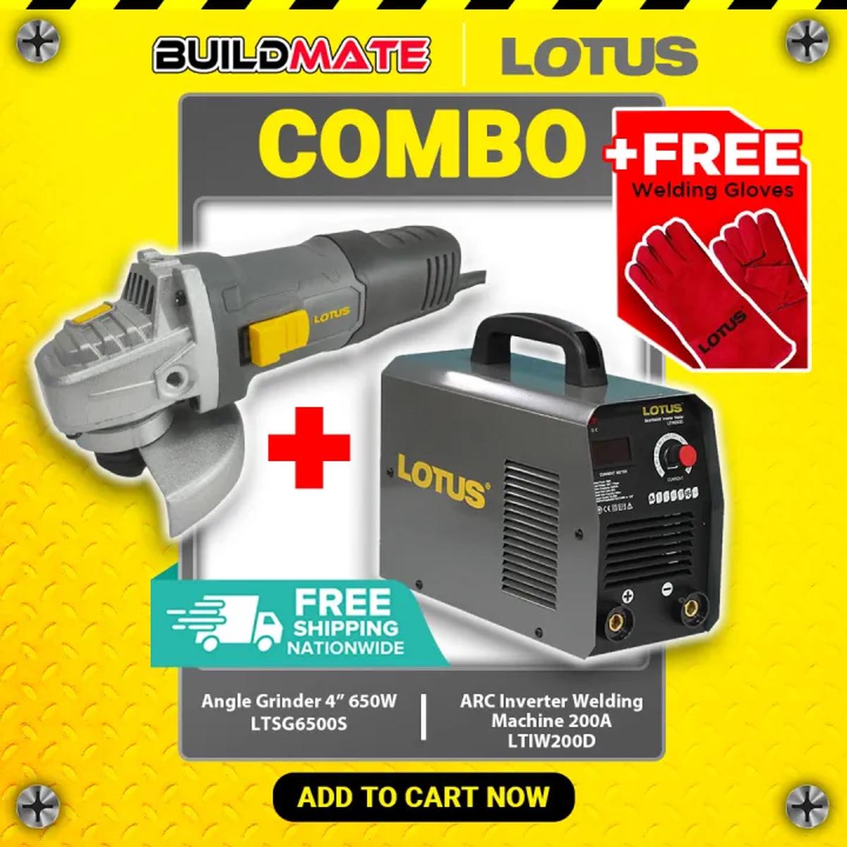 [COMBO] LOTUS Inverter Welding Machine 200A LTIW200D + Angle Grinder 650W + FREE WELDING GLOVES BUILDMATE LWM