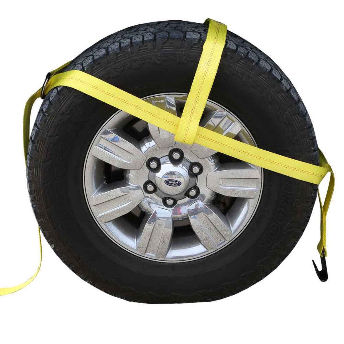 Yellow Adjustable Tow Dolly Strap with 28221 Top Strap and Flat Hook