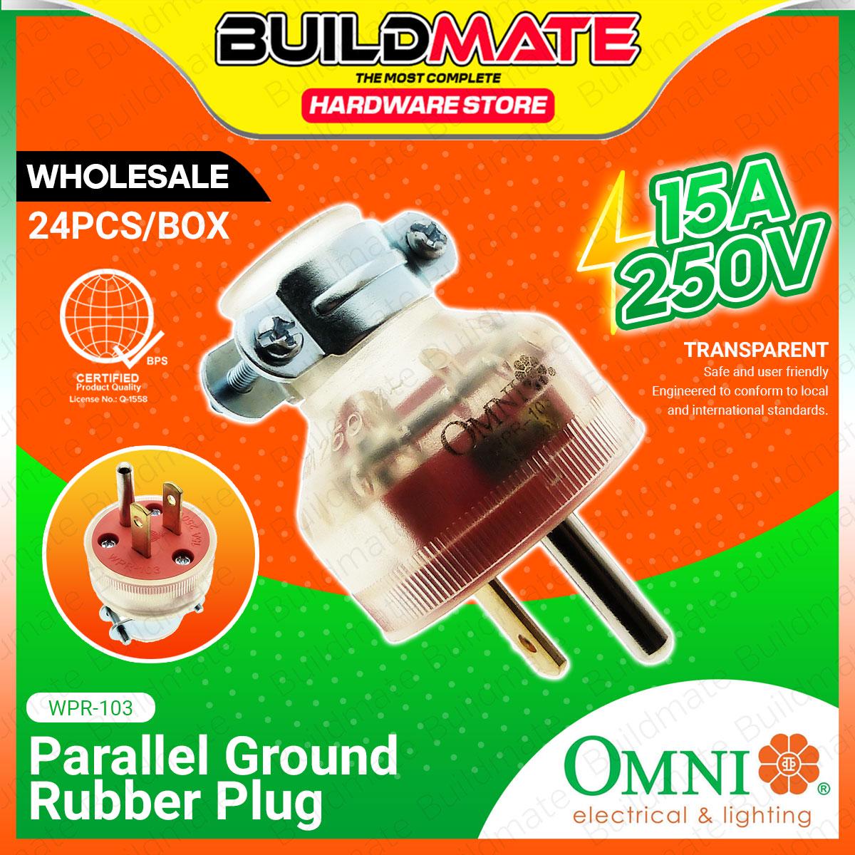[WHOLESALE] BUILDMATE Omni 24PCS/BOX Electric Parallel Ground Rubber Plug Transparent 15A 250V Heavy Duty Clear 3-Prong Grounded Power Plug WPR-103