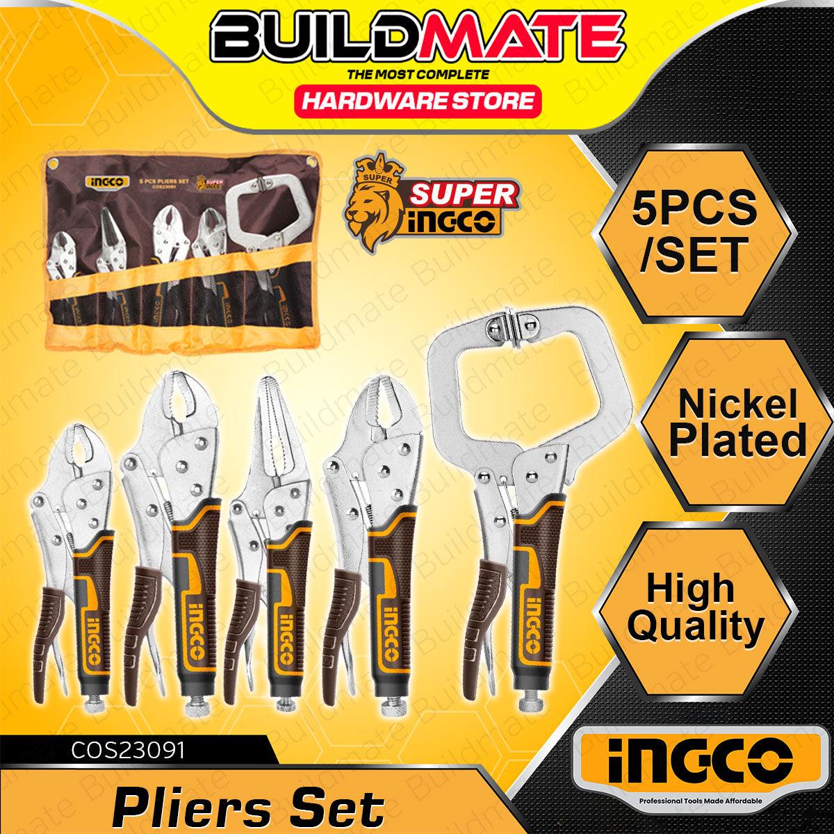 [EXCLUSIVE] BUILDMATE Ingco 5pcs Pliers Set 7" - 11" Curved Jaw, Straight Jaw, Long Nose, C-Clamp Vise Grip Locking Clamp Plier Hand Tools COS23091 - IPX