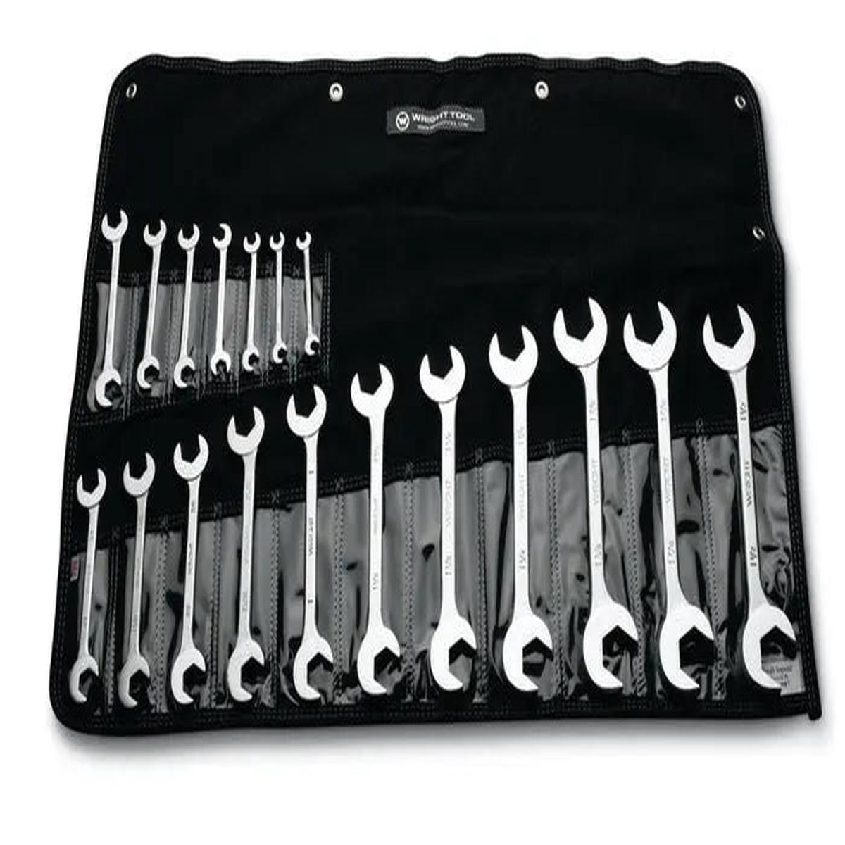 Wright Tool Set of 18 15 deg and 60 deg Double Angle SAE Satin Open End Wrench, 11/32 to 1-1/2 in - WT 732 Open End Wrench Set
