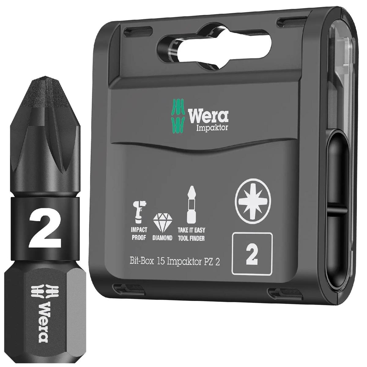 Wera Impaktor Bit Box PZ2 x 25mm 15 Pieces Diamond Coated Tips