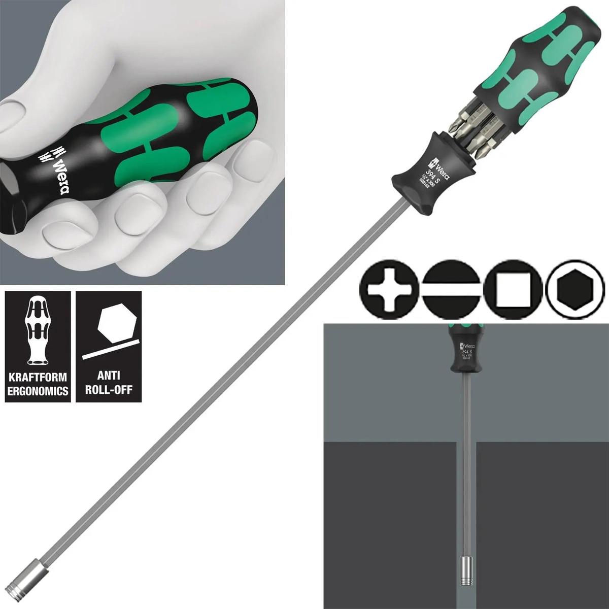 Wera Screwdriver Set 1/4" Hex 300mm Kraftform Kompakt KK 27 XL Universal Imperial Set 1 7 Pieces PH SL SQ