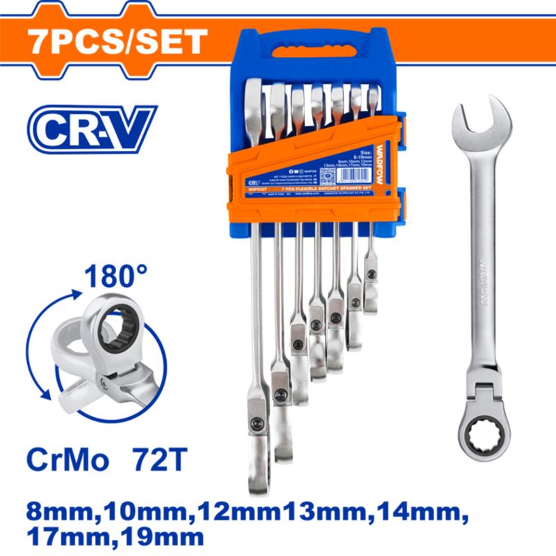 WSP5207 (Wadfow 7 Pcs flexible ratchet spanner set 9-19mm  C18)