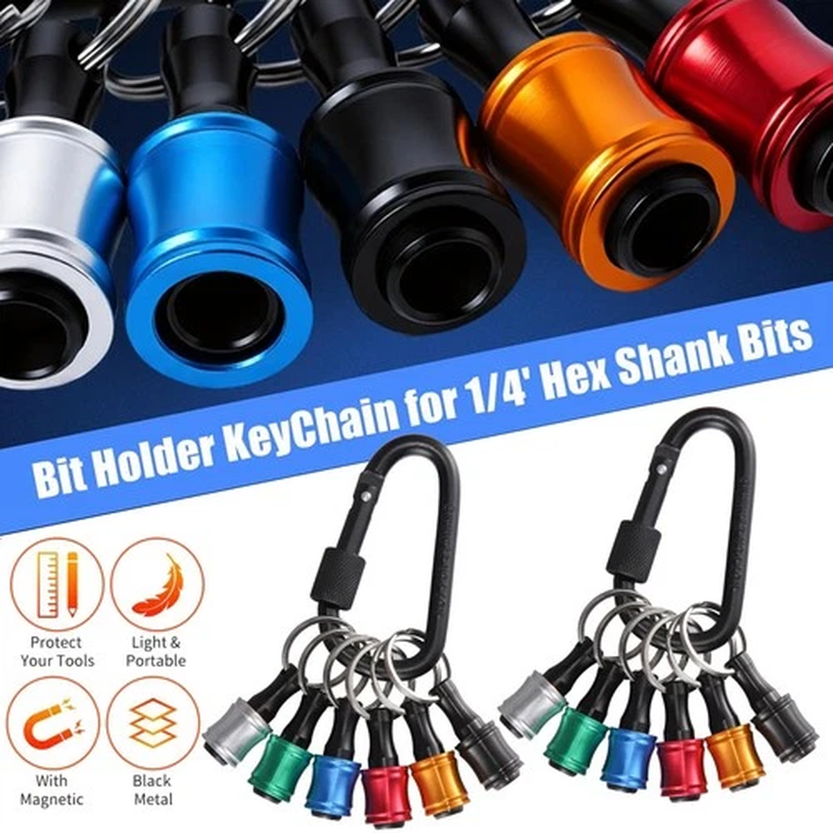 1/4" Hex Shank Quick Release Keychain Screwdriver Drill Bit Holder Bit Set 12PCS
