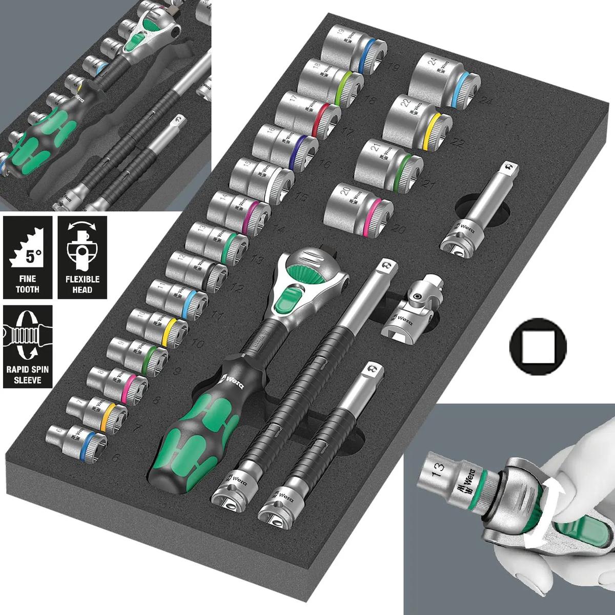 Wera Foam Insert 8000 B Zyklop 3/8" Drive Ratchet Set 1 9721 23 Pieces