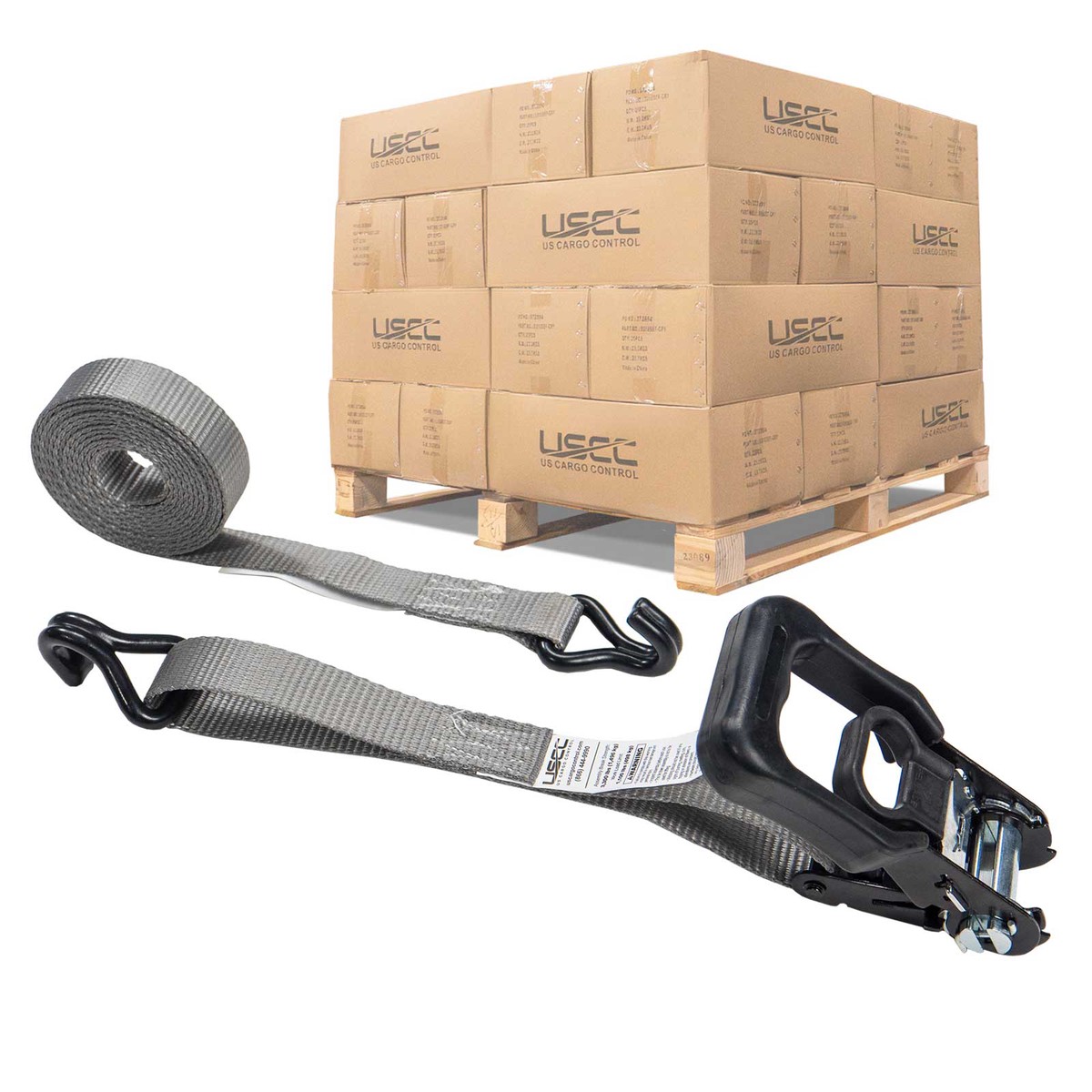 1" x 20' Rubber Coated Ratchet Strap w/ Vinyl Coated Wire Hooks | 960-Pack (Pallet)