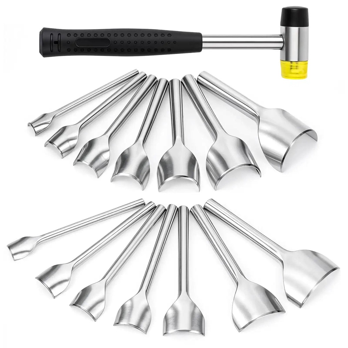 15 Piece Leather Corner Punch Set With Double Sided Rubber Hammer Half Round And Quarter Round Punches Arc Shaped Leather Cutters For DIY Straps Belts Wallet...