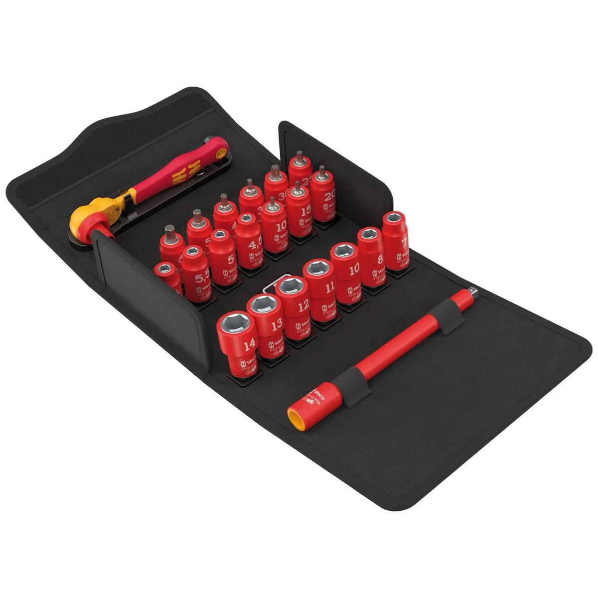 Wera 8100 SA VDE 1 Zyklop Ratchet Set Insulated Reversible 1/4" Drive Metric in Case 22 Pieces