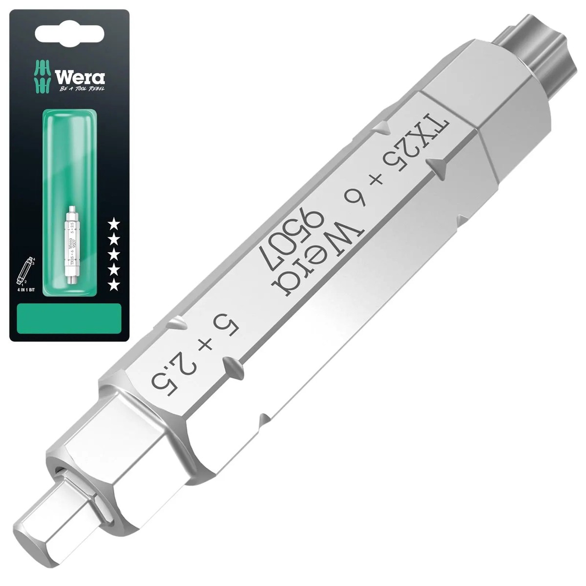 Wera Screwdriver Bit Hex Torx 9507 SB 4 in 1 Bit 2 Bicycle Tool 2.5mm 5mm 6mm T25 x 37mm