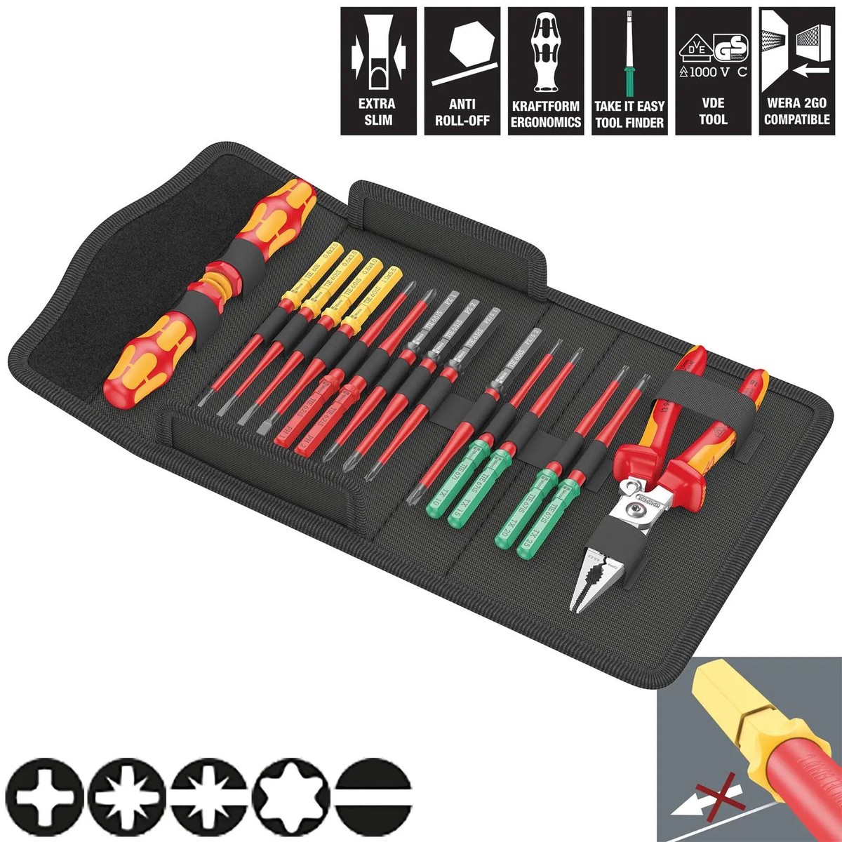 Wera Interchangeable VDE Screwdriver Pliers Set Kraftform Kompakt VDE 17 Extra Slim 1 Tool Finder 17 Pieces