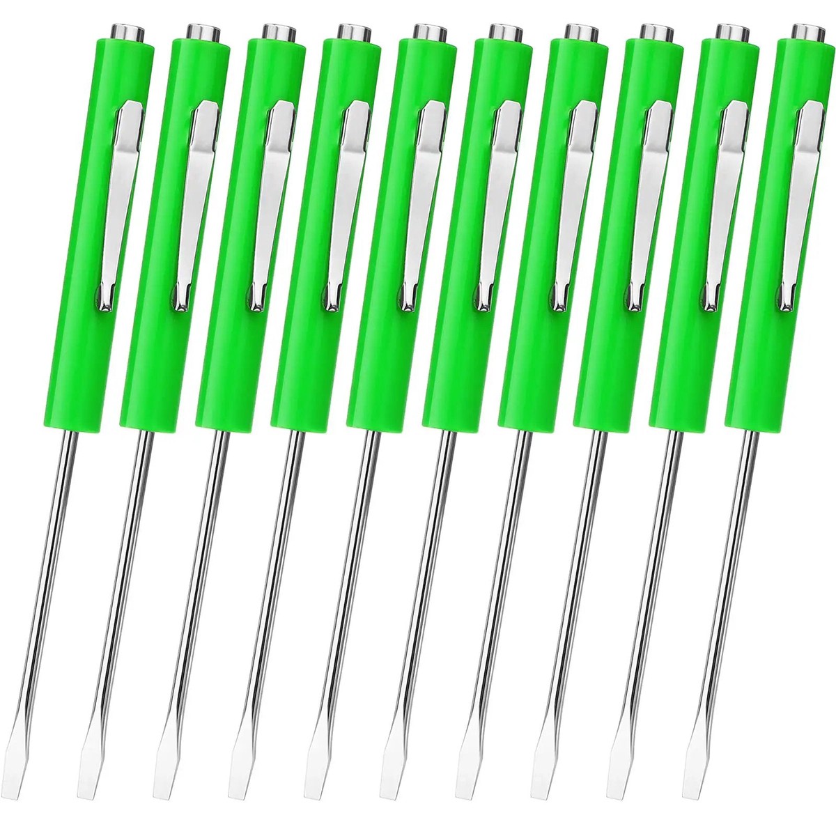 10-Piece Pocket Screwdriver Set With Magnetic Clips, Green Grab-And-Go Slotted Flathead Tools, 13.5 cm Length, 3.2 mm Blade, Handy Mini Screwdrivers For Home...