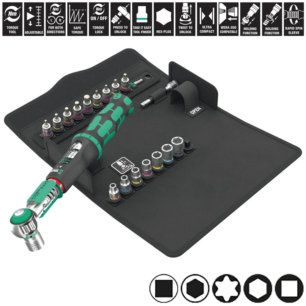 Wera Torque Wrench Kit 1/4" Drive 2-12 Nm Safe Torque A 1 SHK Set 1 20 Pieces TX Hex 5.5-13mm Sockets