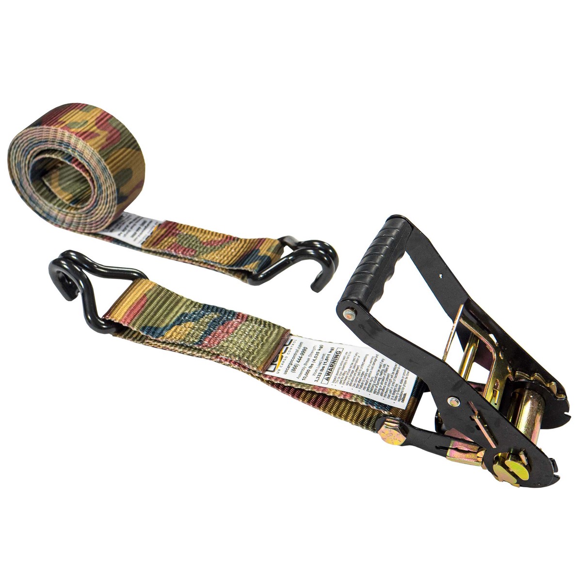 2" x 6' Camo Ratchet Strap with Wire / Double J Hooks