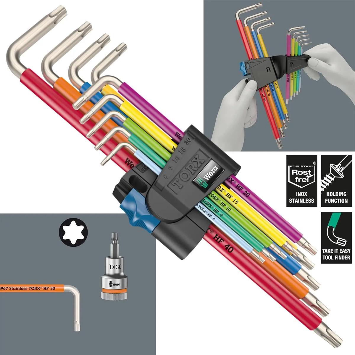 Wera Torx Key Set 3967/9 TX SXL Multicolour HF Stainless Steel 1 L-Key Holding Function 9 Piece T8-T40