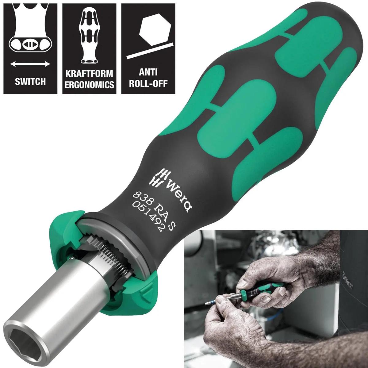 Wera Ratchet Screwdriver 1/4" Hex 838 RA S Bitholding Driver