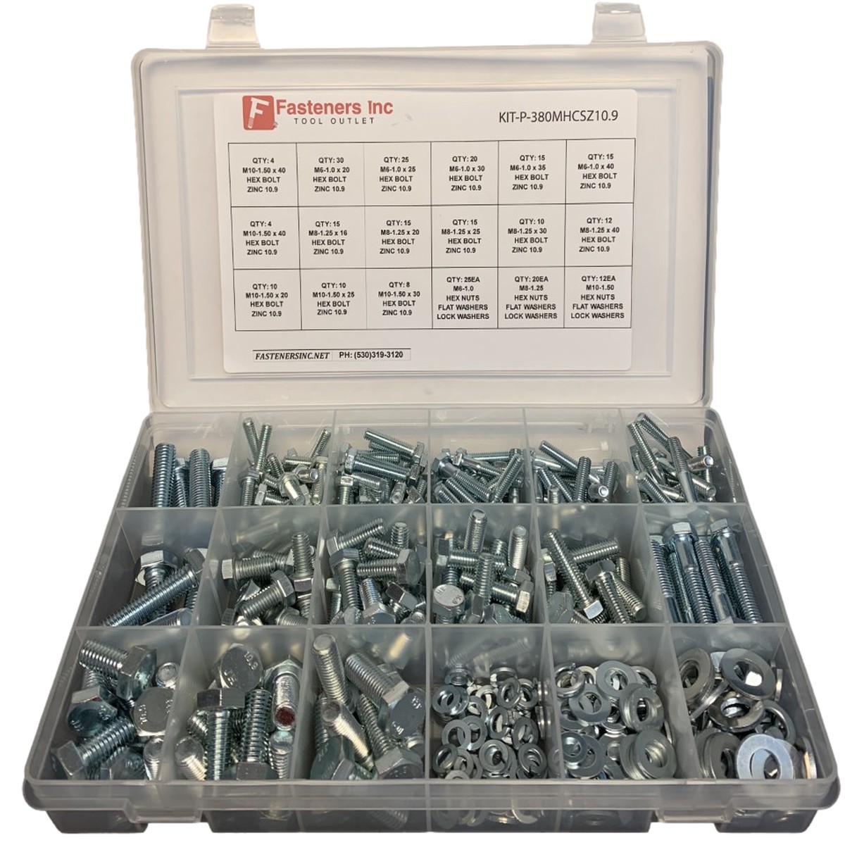 Zinc Metric 10.9 Bolts, Nuts, Flat Washer, and Lock Washer 380 pcs! Assortment
