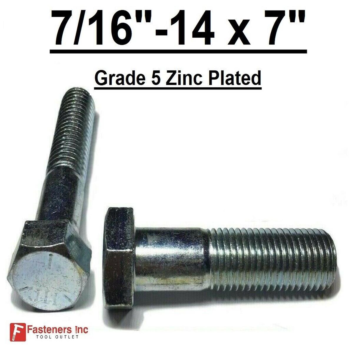 7/16-14 x 2 3/4" (PT) Hex Bolt Zinc Plated Grade 5 Cap Screw Coarse Thread