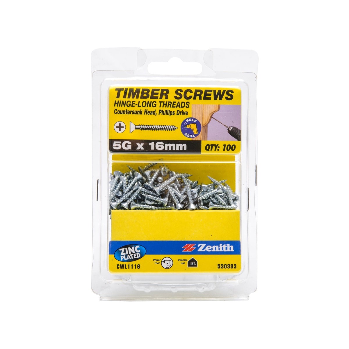 Zenith 5G x 16mm Zinc Plated Countersunk Hinge Timber Screws 100 Pack