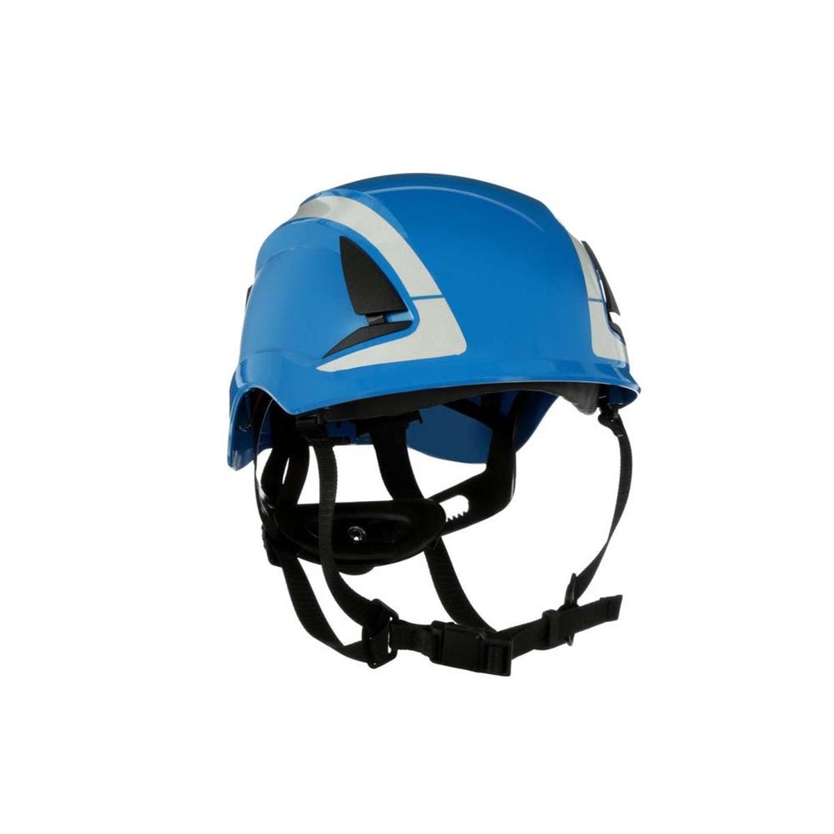 3M X-ANSI SecureFit Non-Vented Safety Helmet with 6-Point Ratchet Suspension and Scotchlite Reflective Material Blue (7100175556) (4 Pack)
