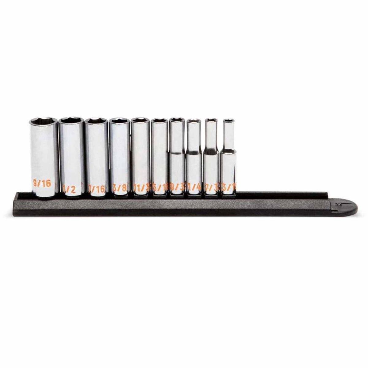 GearWrench 80305H 10 Piece 14 Drive 6 Point SAE Hi-Viz Deep Socket Set