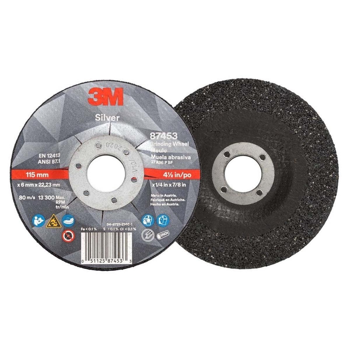 3M 87453 Silver Depressed Center Grinding Wheel 36 T27 45 in x 14 in x 78 in (7100141079) (20 Pack)