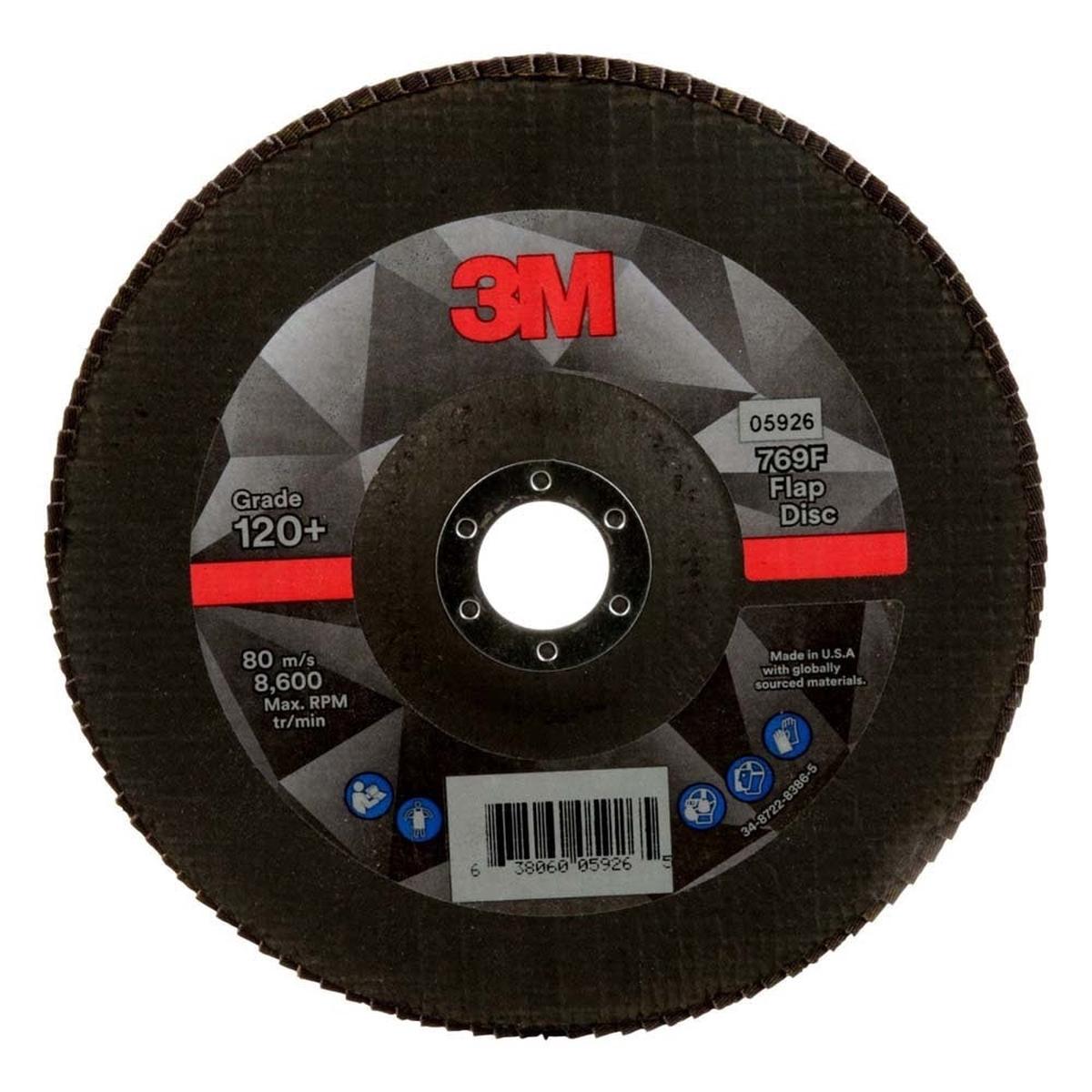 3M 769F Flap Disc Type 27 120 Grit 7 in x 78 in for Grinding and Finishing on Carbon and Stainless Steel (7100178090) (5 Pack)